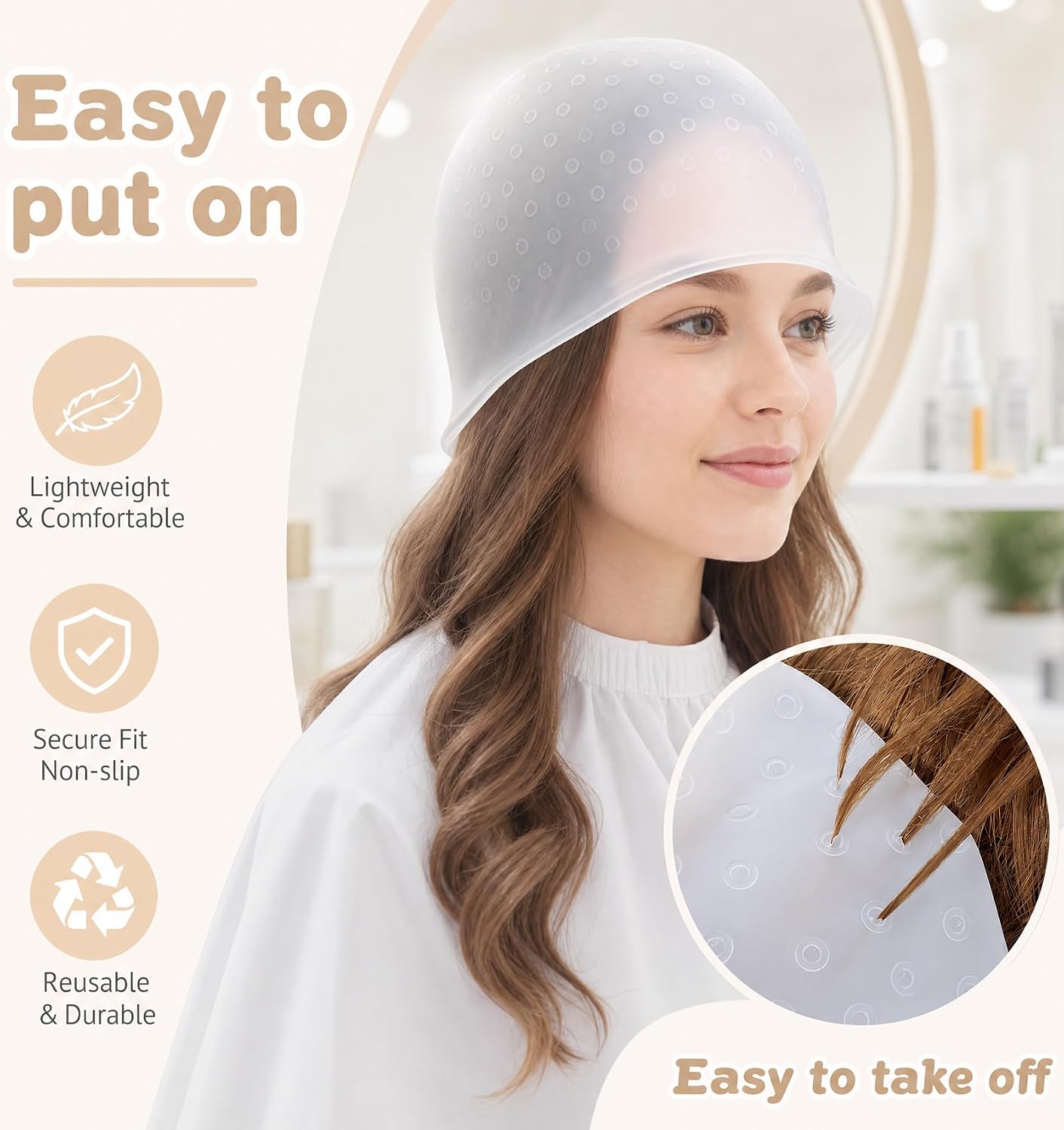 Highlight Caps for Hair, Reusable Pre-Punched Cap for Highlighting Hair