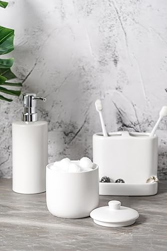 Miniatura 4 de SURUI - Juego de accesorios de baño de 5 piezas, juego completo de accesorios de baño blanco mate con soporte para cepillo de dientes, vidrio de