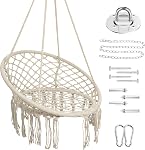 TORIBIO Hammock Chair, Egg Chair, Cotton Rope Swing for Indoor Outdoor | Max Weight 330 lbs, with Hanging Hardware Kit, for Bedroom Indoor, Outdoor, Patio, Yard, Garden, Kids, Adults, White