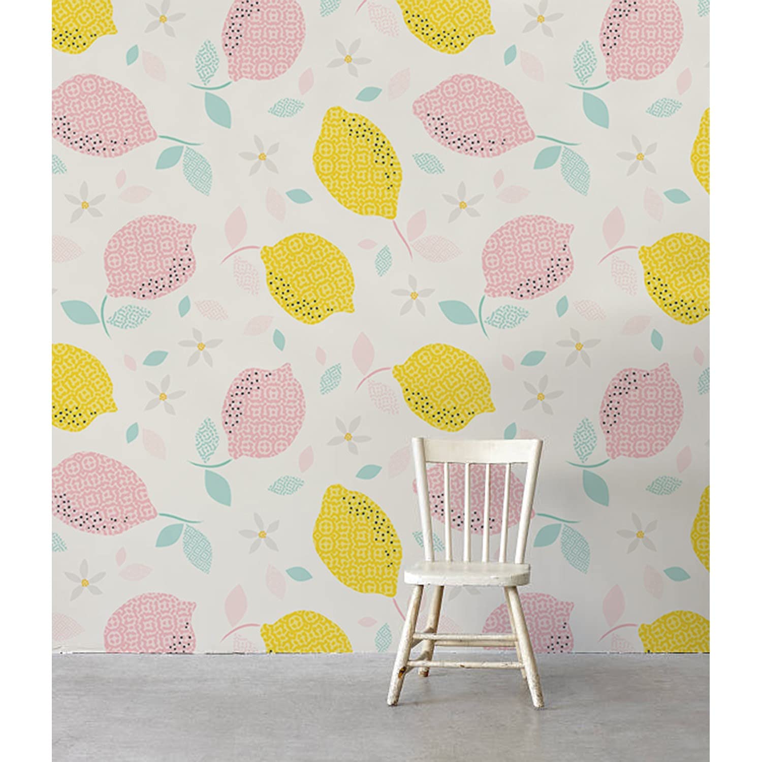 Papier peint citrons fleurs pour meuble et mur de cuisine