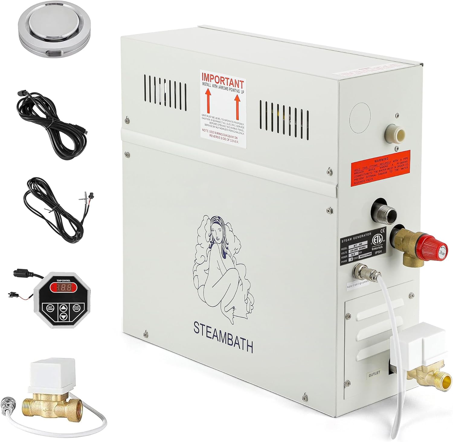 CGOLDENWALL 6KW Luxury Self-draining Steam Generator Shower Sauna Bath Home Steam Bath Spa Generator with waterproof Control and Auto Drain 95-131℉ For Max space heating 6 m³ (212 ft3)
