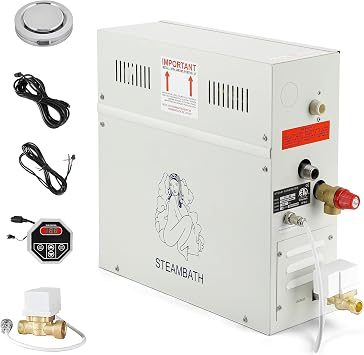 CGOLDENWALL 6KW Luxury Self-draining Steam Generator Shower Sauna Bath Home Steam Bath Spa Generator with waterproof Control and Auto Drain 95-131F For Max space heating 6 m3 212 ft3