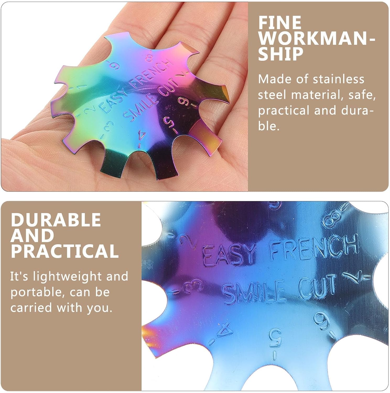 Stainless Steel Nail Art Plate 1# Rainbow Plated French Manicure Template Stencil for Women Nail Decoration Home and Salon Use