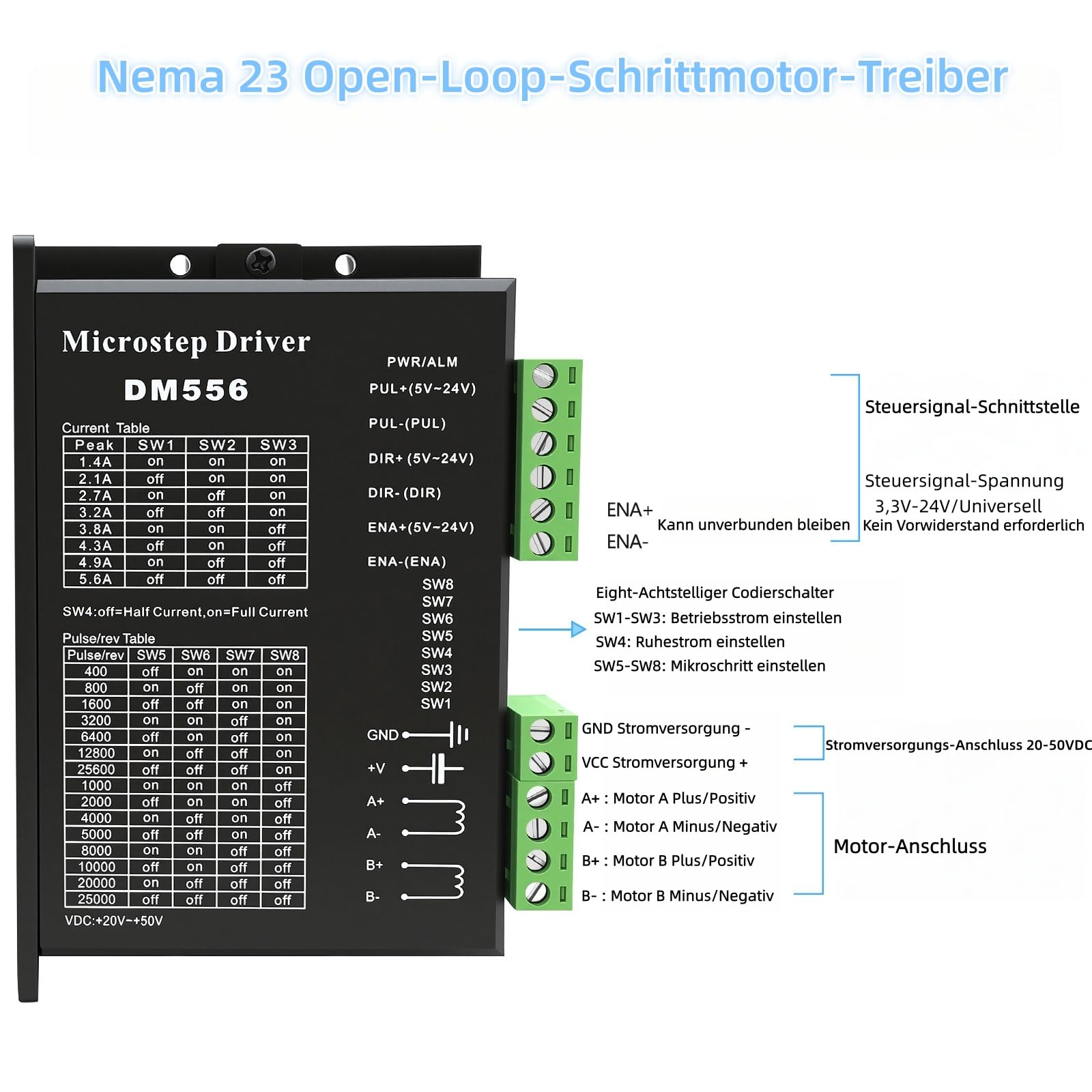 Nema 23 Kit motore passo-passo con 3 pezzi Nema23 57 mm 3 Nm stepper motore stepper e driver DM556 e 1 alimentatore da 350 W 24 V e scheda di controllo Mach3 CNC per macchine per incisione, set di