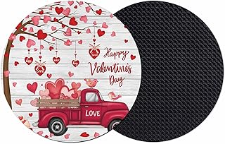 Valentine's Day Coasters Set of 2, Absorbent Coasters for Drinks, Red Truck Love Trees Branches Birds Wood Coaster for Desk Coffee Table Protection, Home Decor House Warming Gifts 4"