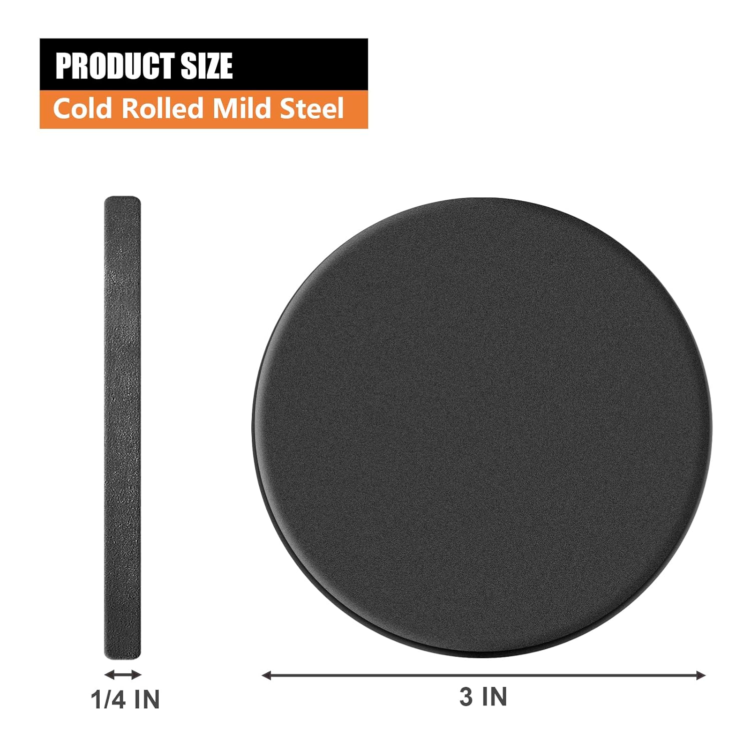 1/4 Round Steel Plate Base 3 inch Diameter, A36 Steel Plates Sheet Hot Rolled Weldable Circle (4 Pack)