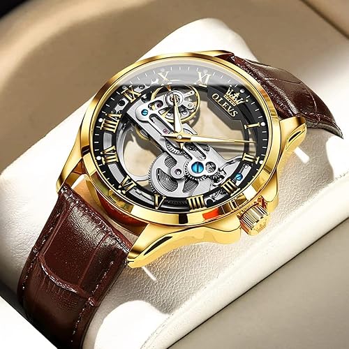 Miniatura 2 de OLEVS Relojes de esqueleto para hombre, automático, mecánico, de lujo, de cuero, impermeable, luminoso, reloj de pulsera para hombre