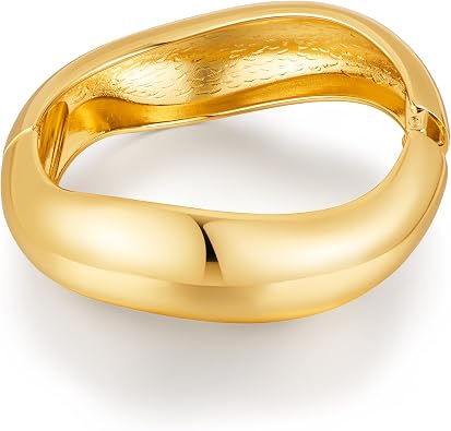 Chunky Gold Bangle Bracelets for Women Trendy Wide Hinged Open Cuff Bangle Bracelet Boho Thick Statement Gold Bracelets Am Cuff Wist Bracelets