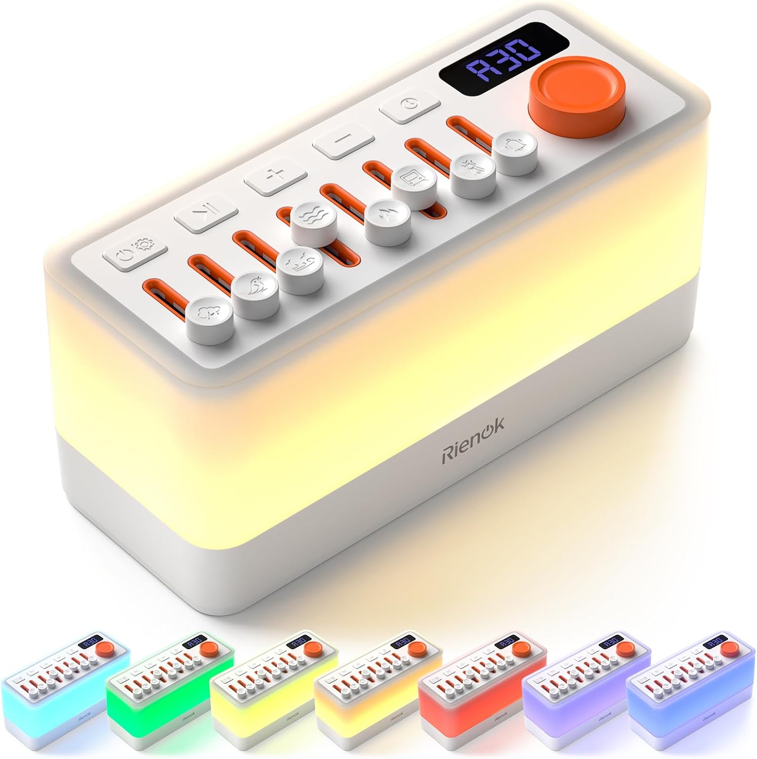 RIENOK S10 Veilleuse Bluetooth Multifonction - 11 Couleurs, 8 Sons Relaxants et Minuterie, Idéal Enfant et Adulte