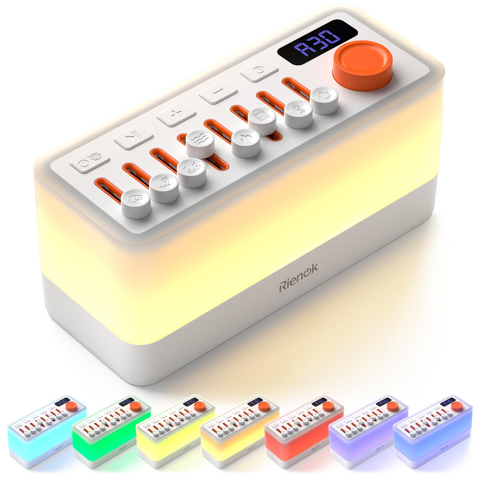 RIENOK S10 Veilleuse Bluetooth Multifonction - 11 Couleurs, 8 Sons Relaxants et Minuterie, Idéal Enfant et Adulte