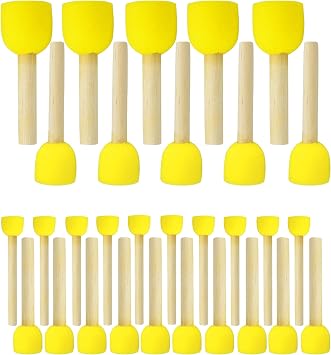 WAFJAMF 30Pcs Round Sponge Brush Set 4 Sizes DIY Painting Tools Yellow | Wooden handle craft foam applicators for acrylic, kids arts & stenciling with multiple diameter options
