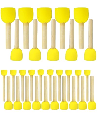 WAFJAMF 30Pcs Round Sponge Brush Set 4 Sizes DIY Painting Tools Yellow | Wooden handle craft foam applicators for acrylic, kids arts & stenciling with multiple diameter options