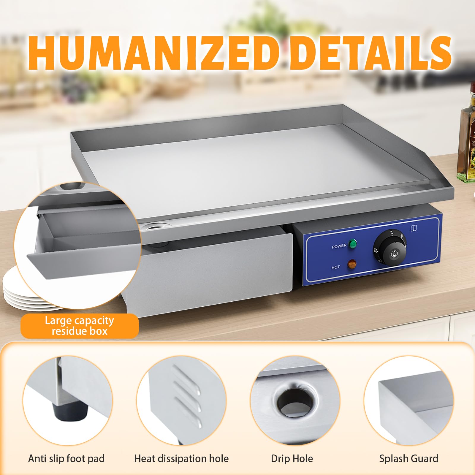 Electric Griddle Commercial Counter Top Stainless Steel Hot Plate Kitchen Grill Thermostatic Control 3000W 22" New Model in 2019 product thumbnail 7