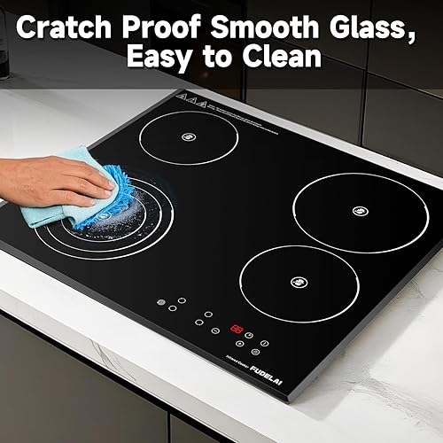 Miniatura 2 de Estufa eléctrica de 24 pulgadas, 4 quemadores, 6500 W, 24 pulgadas, estufa eléctrica de cerámica con bloqueo para niños y seguridad automática,