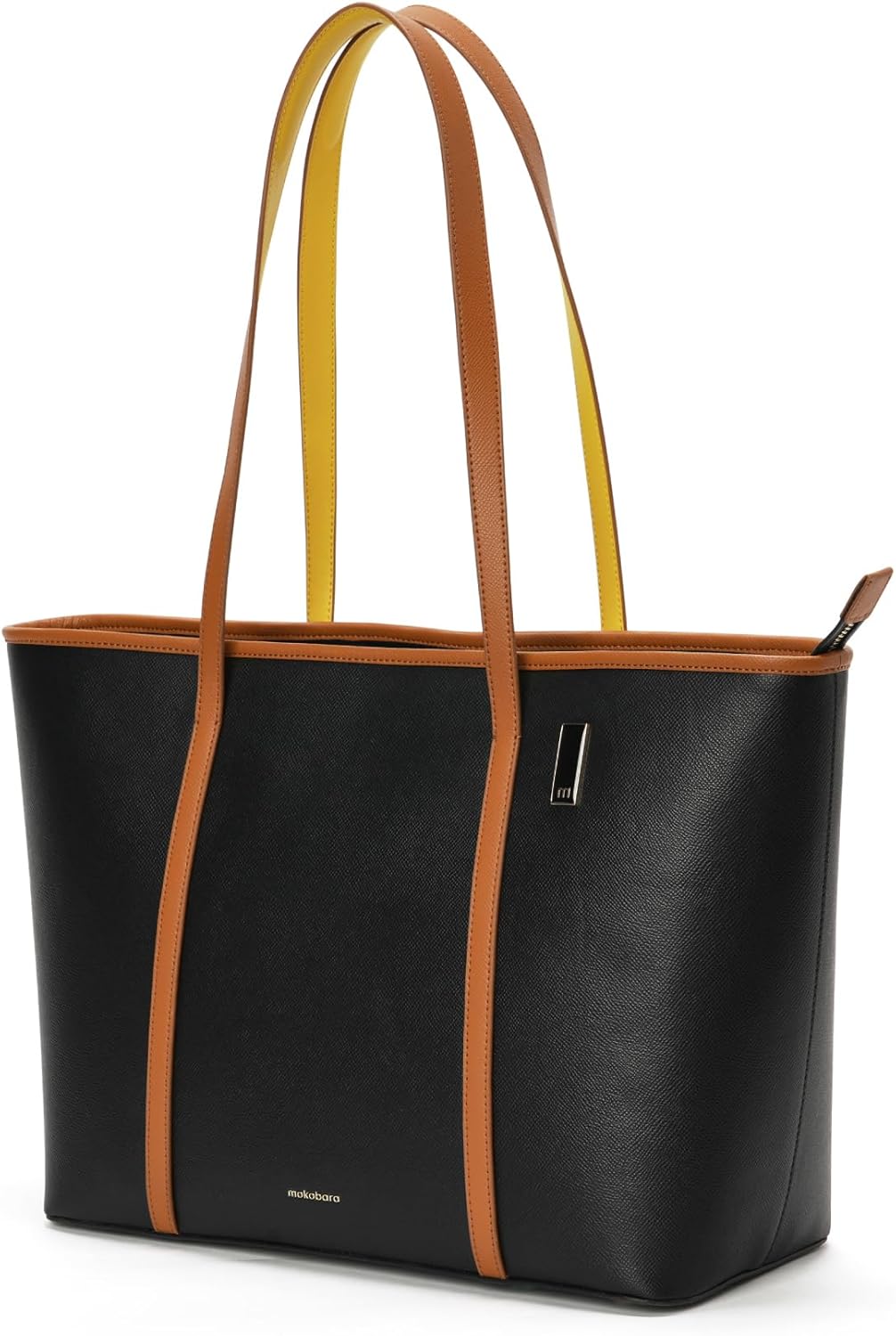 MOKOBARA The Astrid Tote | Women Tote Bag For Office Use With Vegan Leather & Water-Resistant Finish, Multiple Compartments & Padded Laptop Sleeve For Travel & Work | Black, Morning Affirmations 2.0