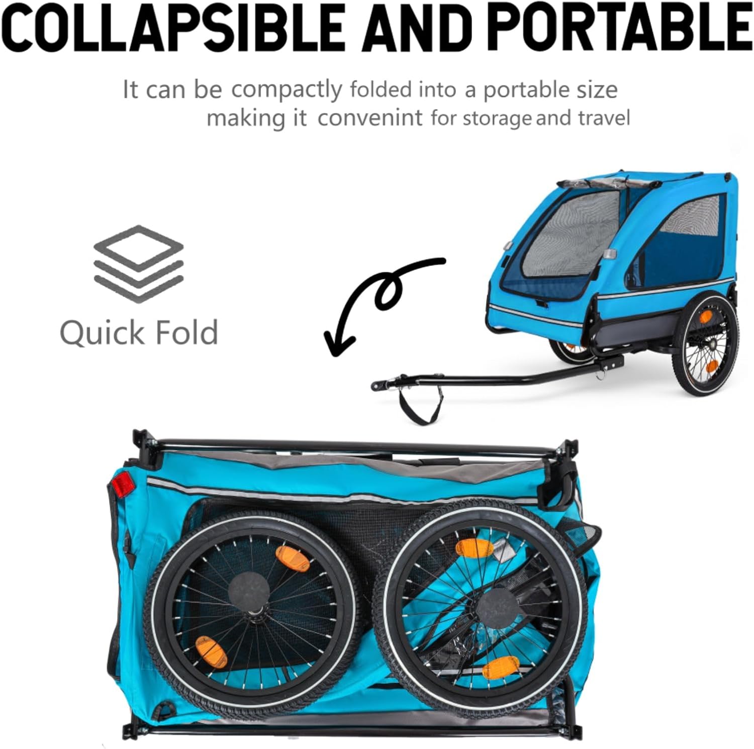 Pet Bike Trailer for Dogs, 88 lbs Capacity Foldable Dog Bike Trailer for Small Medium Dogs, Bicycle Pet Carrier with Safety Flag, Leash & Quick Release Wheels, Waterproof Oxford Fabric