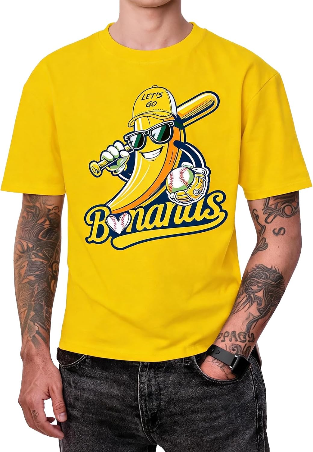 Funny Fruit Print Casual Short Sleeve T-Shirt for Men Short Length Basic Tops for Men