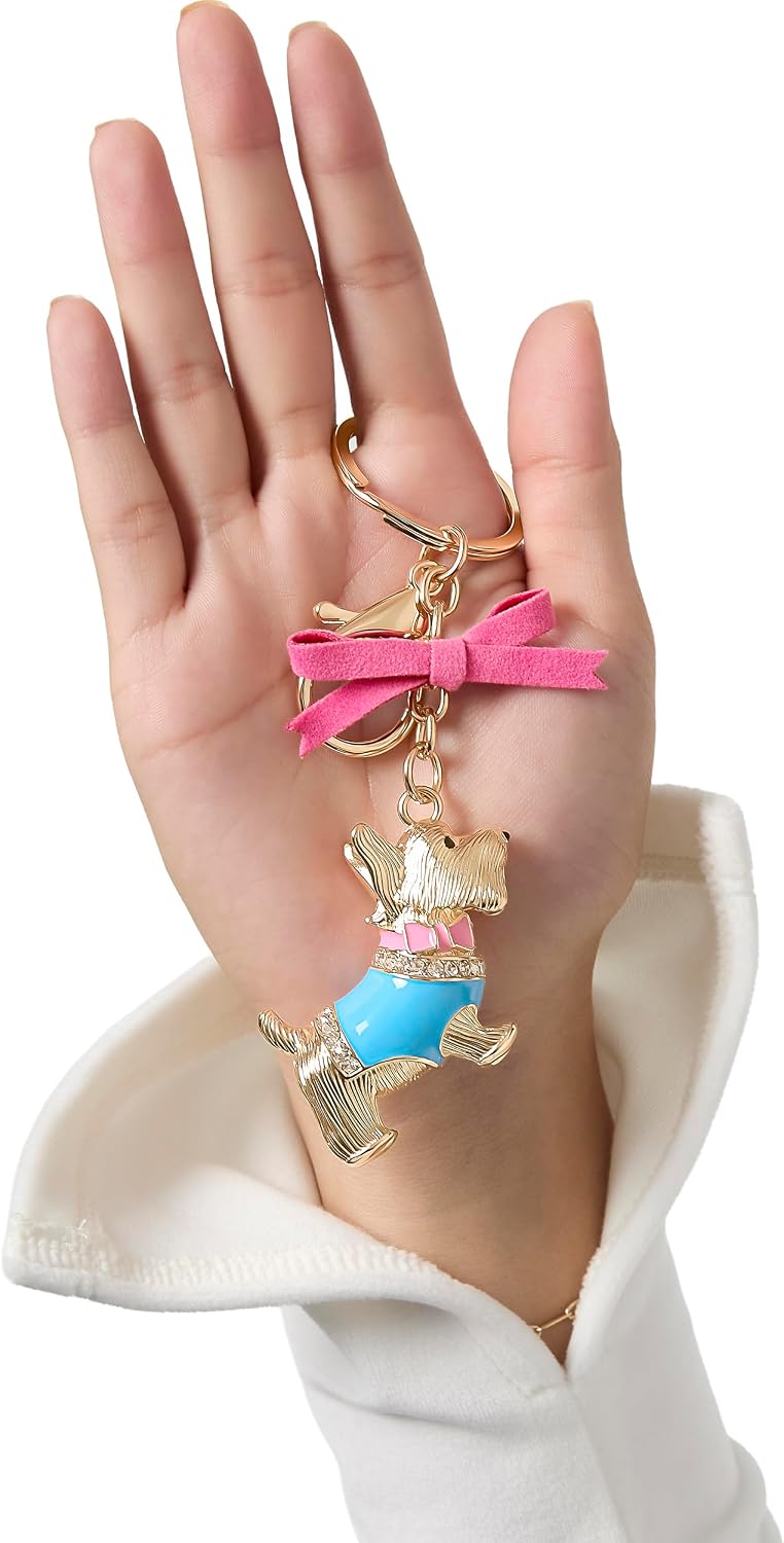 Juicy Couture Keychain Charms with Crystals or Faux Pearls, Gold-Tone Logo Keychains for Women, Juicy Gifts