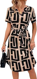 LIRIT Dresses for Women || Half Sleeve, Collar Neck Dress - Geometric Print Button-Down Dress with Tie-Up Belt Price In India