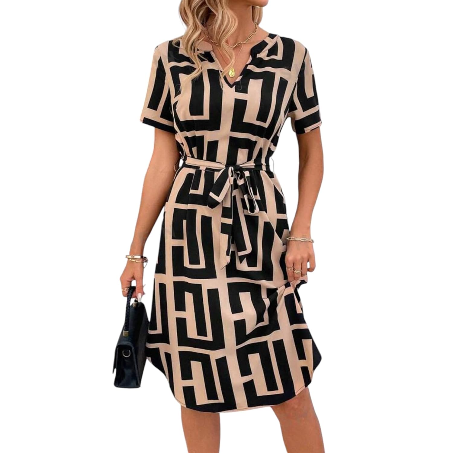 LIRIT Dresses for Women || Half Sleeve, Collar Neck Dress - Geometric Print Button-Down Dress with Tie-Up Belt - Review, Price and Buying Guide