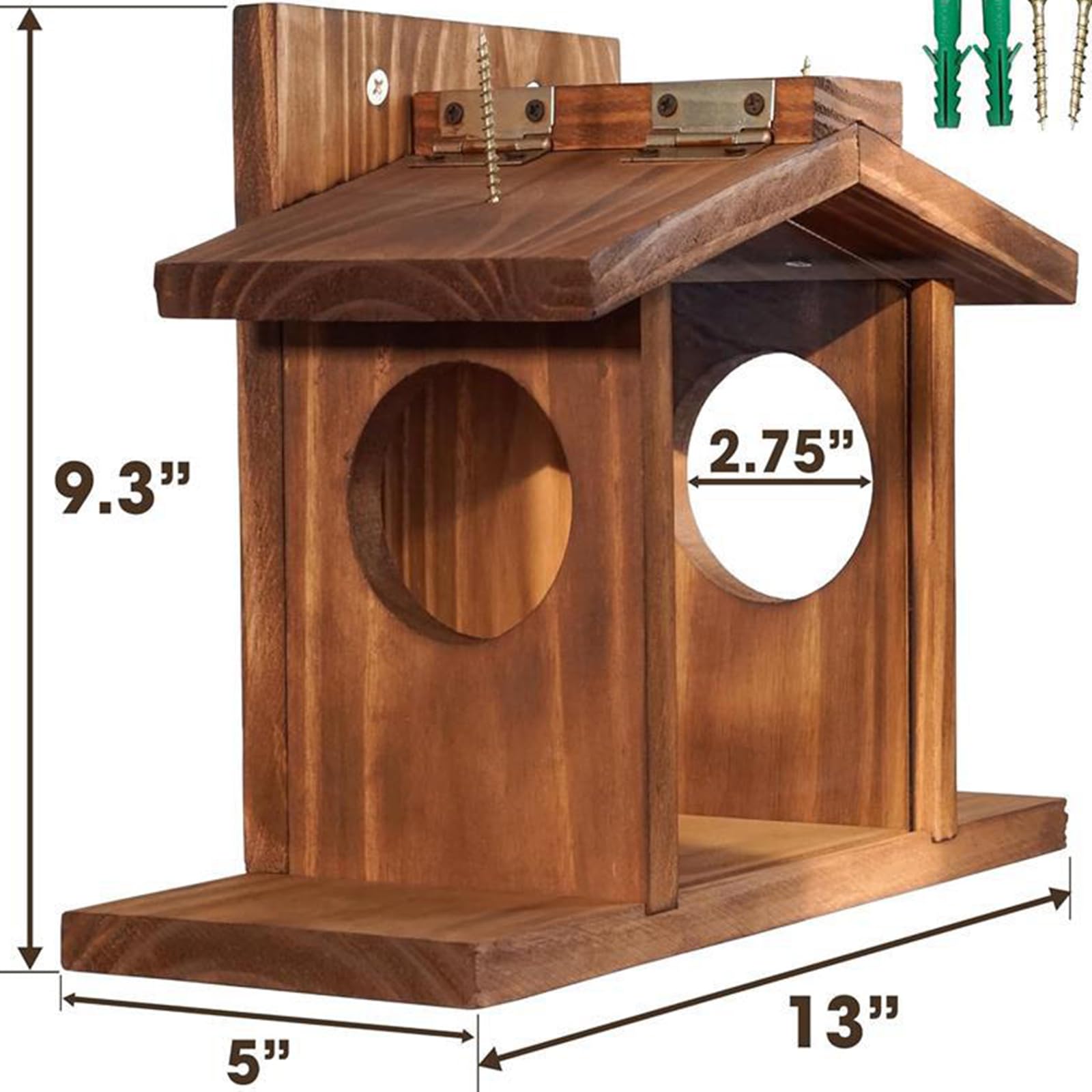 Mangiatoia in legno scoiattolo, tavolo da picnic autoportante, marrone, 33 x 12,7 x 23,6 cm