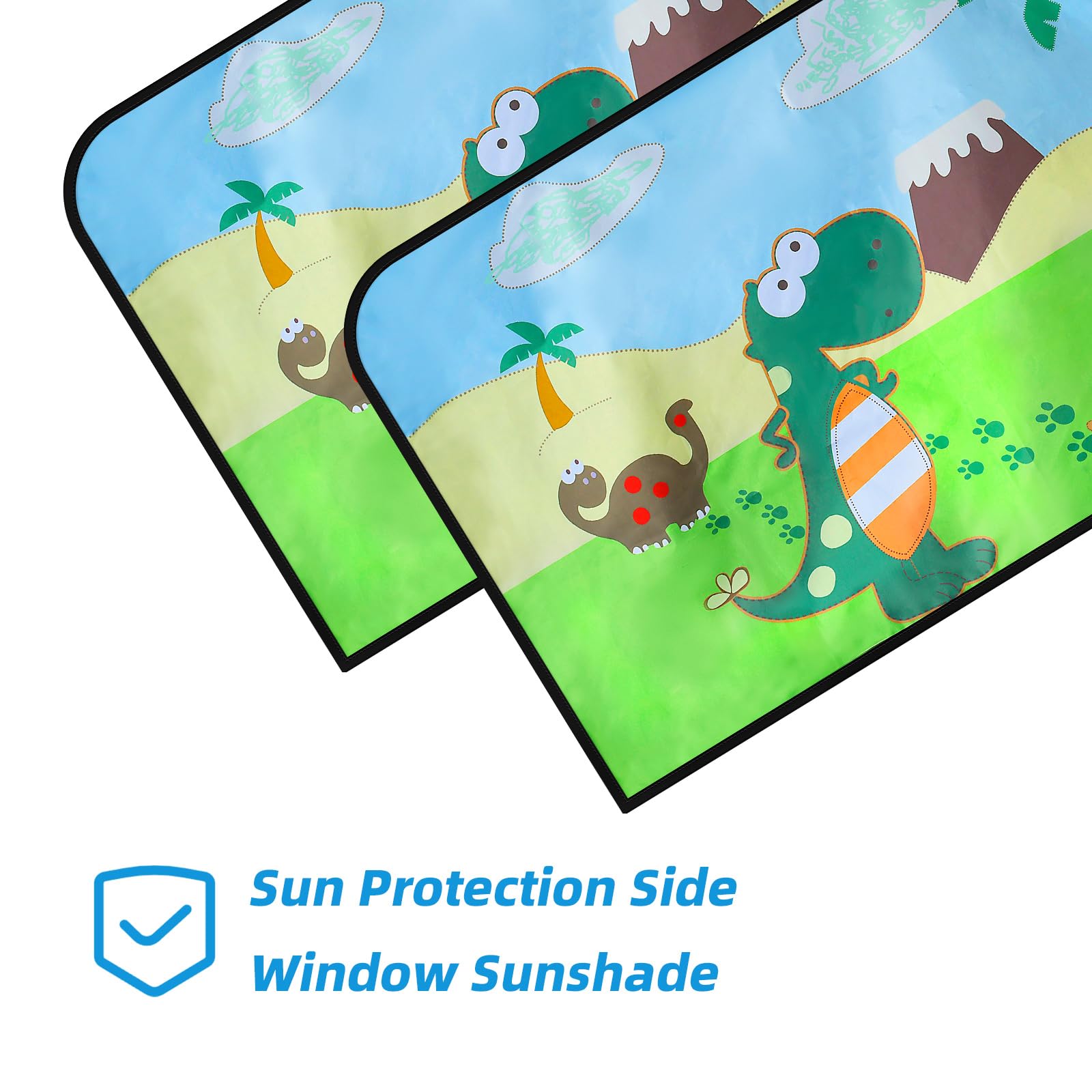 Parasol Para Ventanas Laterales De Coche OFF WE GO - 2 Piezas, Protección UV, Diseño Dinosaurio, Fácil Instalación