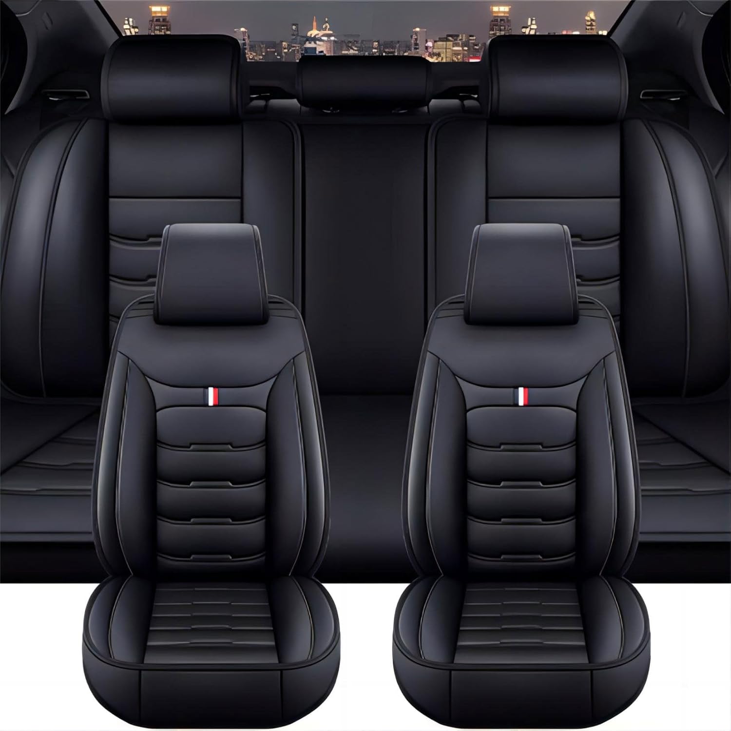 Car Seat Cover Sets for Toyota Land Cruiser Prado (J150) 5-Door 2013-2015 2016 2017, Car Seat Covers Full Set Front and Rear Full Surround Custom Interior Accessories,Black
