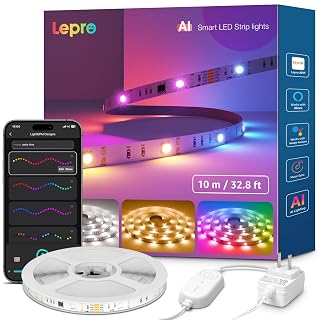 Lepro S2 AI Smart LED Strip Lights - 32.8ft RGBCW Light Strips with 2700K-5700K Tunable Warm White, Color Segment DIY, Personalized Al Lighting Designer, APP Control(No Remote), 2.4G Wi-Fi & Bluetooth - Amazon product rated Grade B