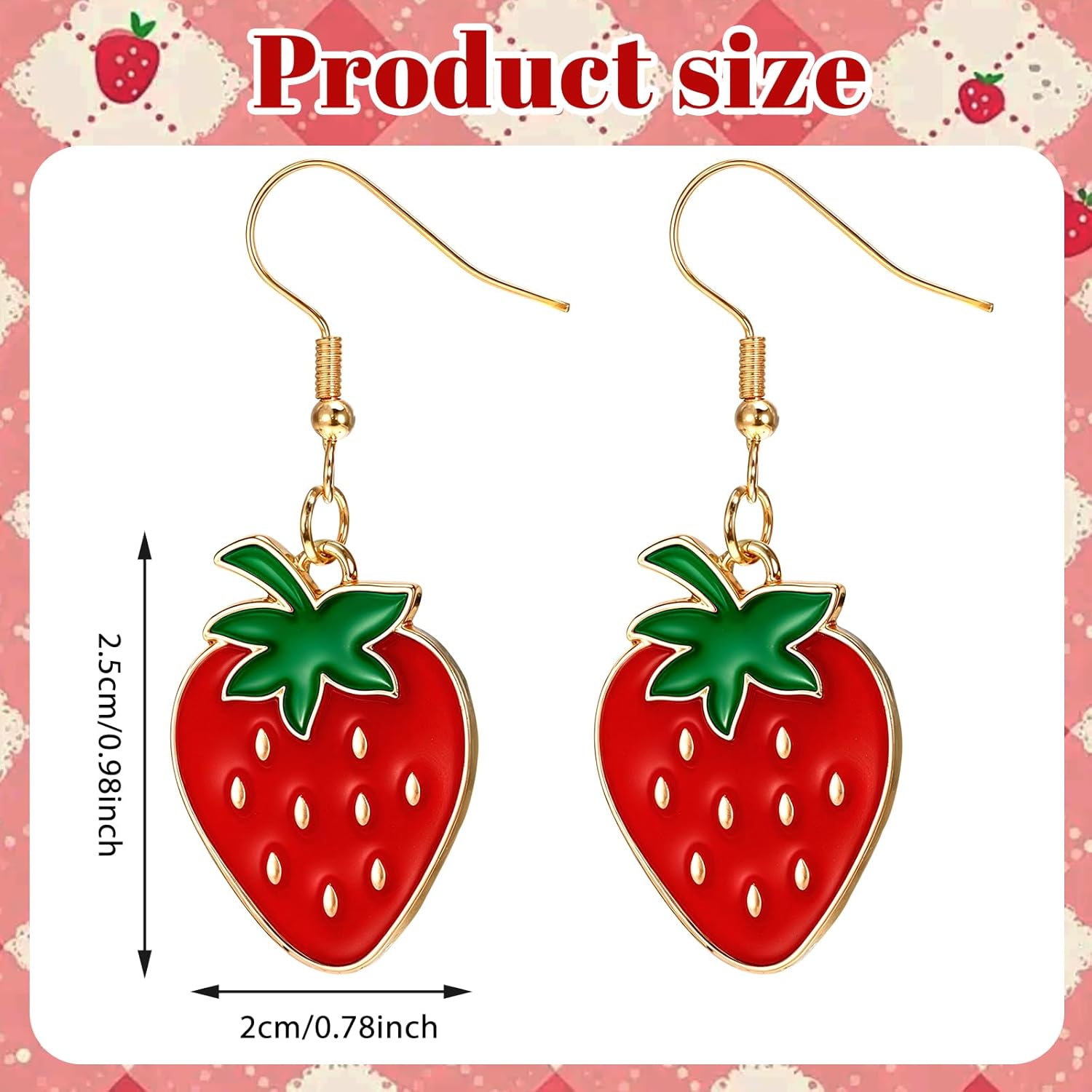 Strawberry Earrings Enamel Strawberry Dangle Drop Earring for Women Fruits Earrings - Image 2