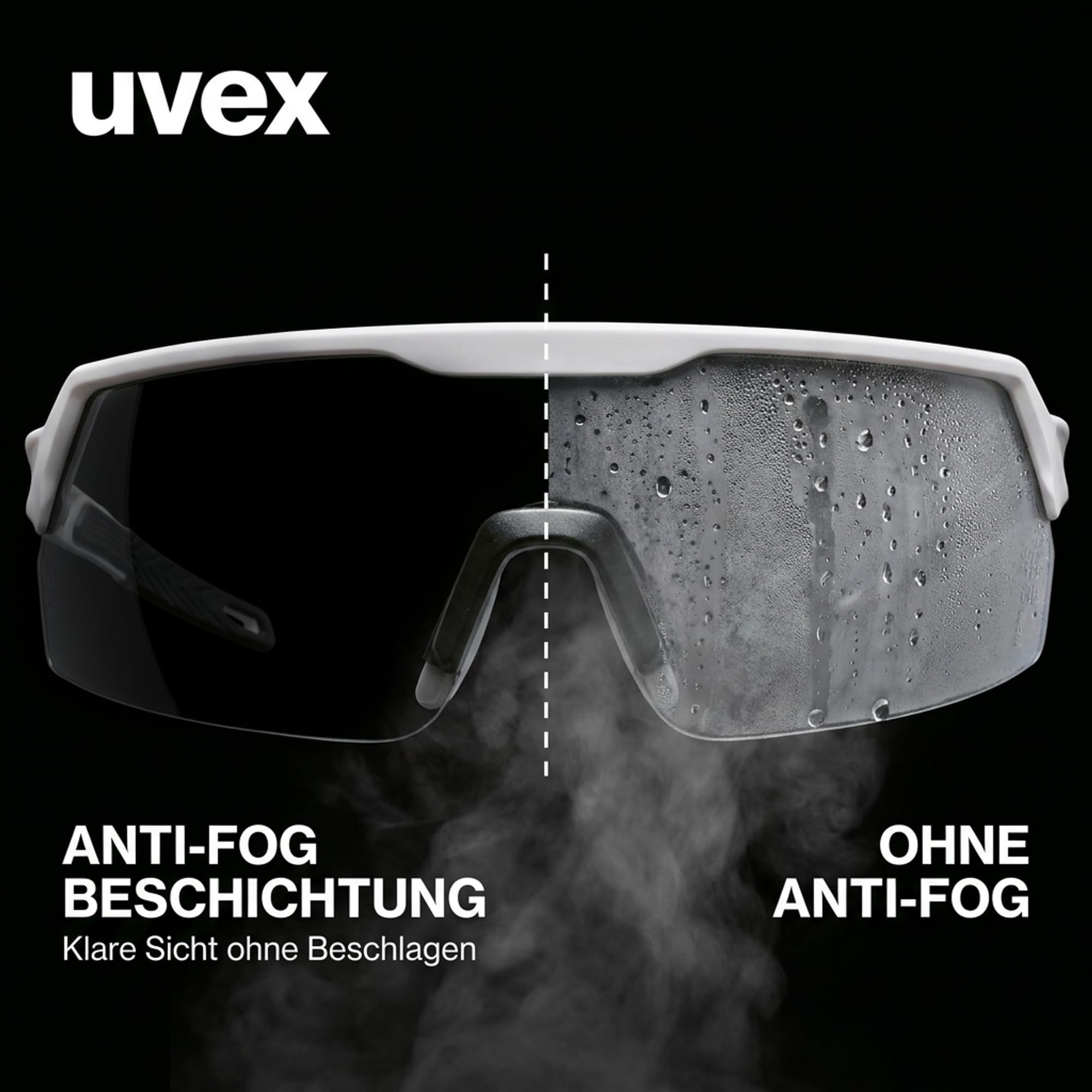 Uvex Ultrashield okulary ochronne – odporne na zarysowania i zaparowanie, sportowe okulary robocze i do prasowania ze 100% ochroną przed promieniowaniem UV, antypoślizgowe i wygodne