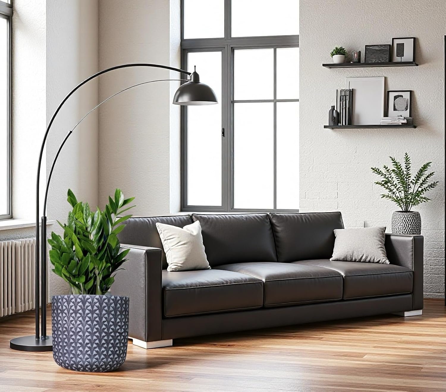 9.5 inch Outdoor Plant Pot Flower Planter for Indoor and Garden Plants with Drainage Hole, Round Pineapple Pattern Set of 2 (Dark Grey)