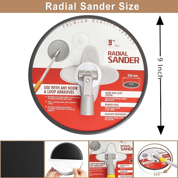 Pole Sander for Drywall, 9 Inch Radial Sander with Pole, Adjustable Wall Sander for Painting Prep, Drywall Pole Sanding Tool with Replaceable Sanding Pads