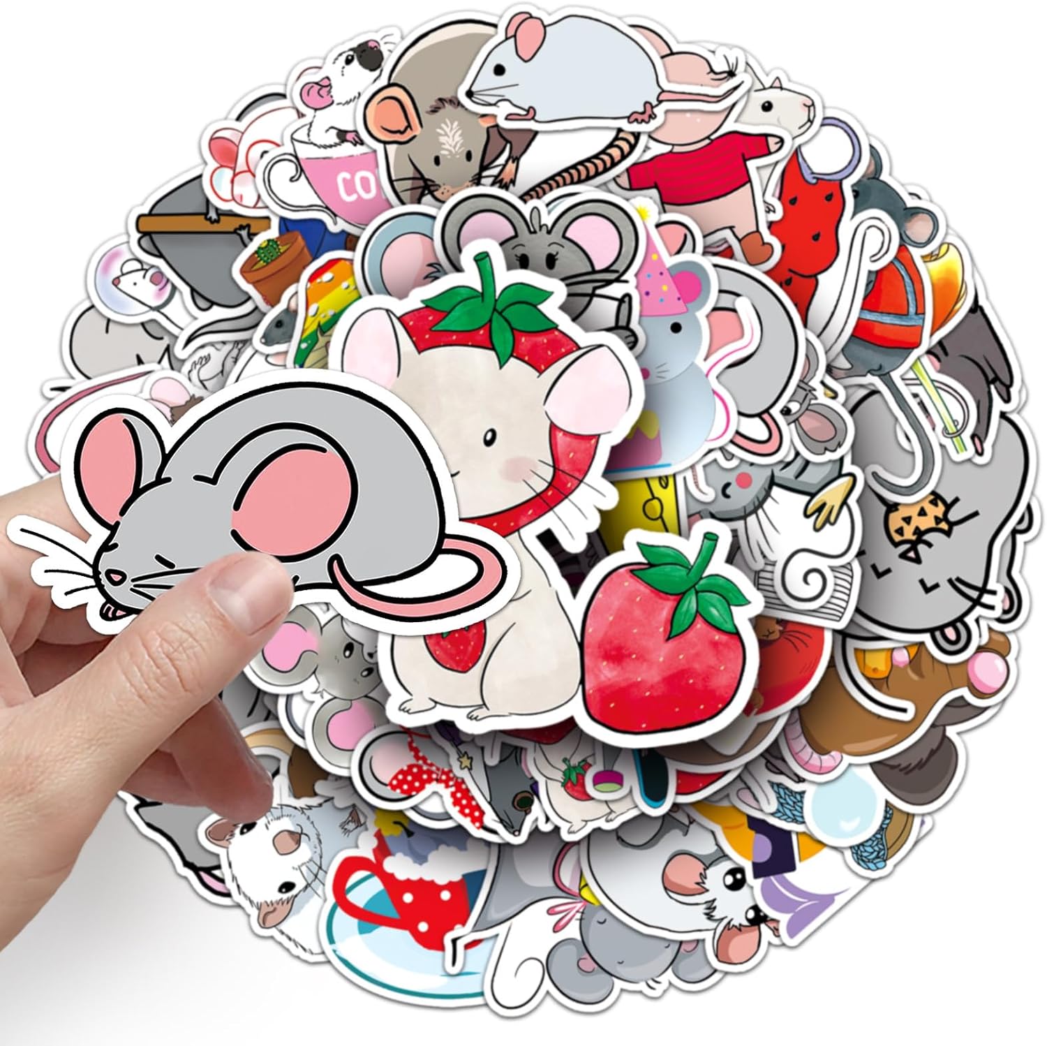 Rats Stickers 50 Pcs Vinyl Cute Animals Sticker for Water Bottle Scrapbook Laptop Bumper Cars Bike Guitar Notebook Skateboard Luggage,Waterproof Cartoon Mouse Decals for Adults Teens (Colourful-L4) image 5