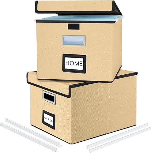 Vista 244 de Huolewa Caja organizadora de archivos con tapa, organizador de carpetas de archivos plegable para almacenamiento de documentos de oficina, caja