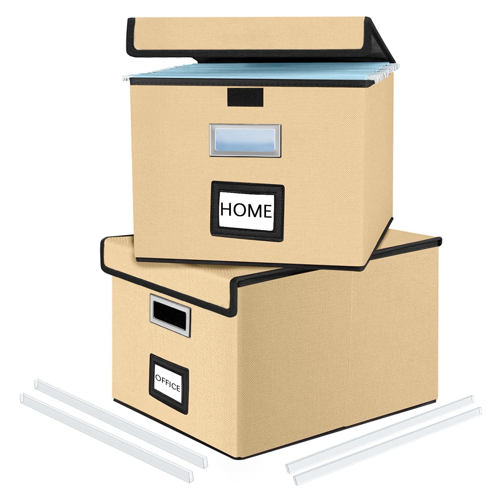 Huolewa File Organizer Box with Lid, Collapsible File Folder Organizer for Office Document Storage, Filing Box with Plastic Slide for Letter/Legal