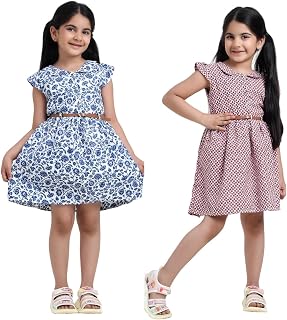 FRAIVIKO Combo Pack Floral Printed Cotton Sleeveless Short Dress| Breathable Kids Frock & Western Dresses Frocks for Girls... Price In India