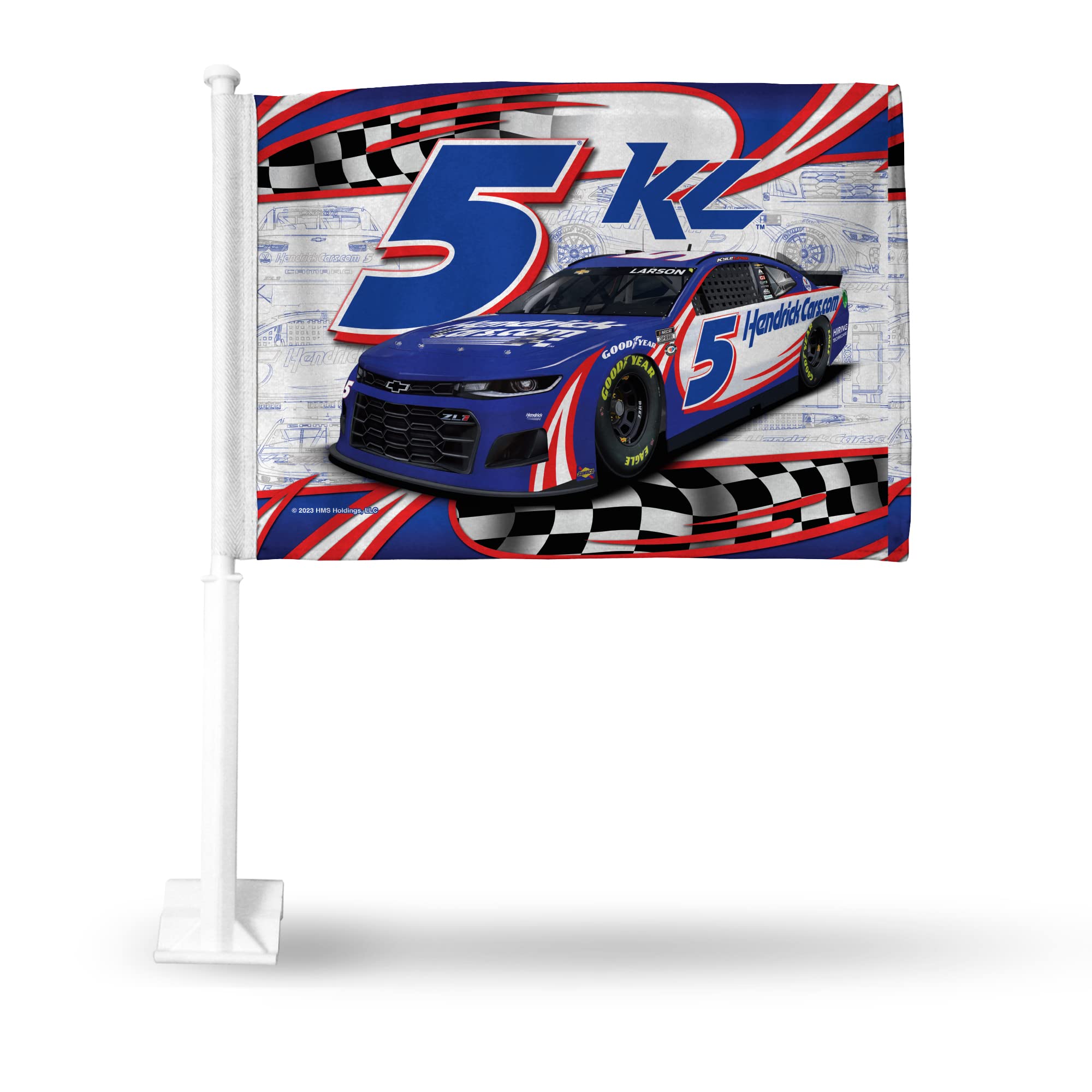 Rico Industries NASCAR Racing Kyle Larson 2023 Double Sided Car Flag - 16" x 19" - Strong Pole That Hooks onto Car/Truck/Automobile