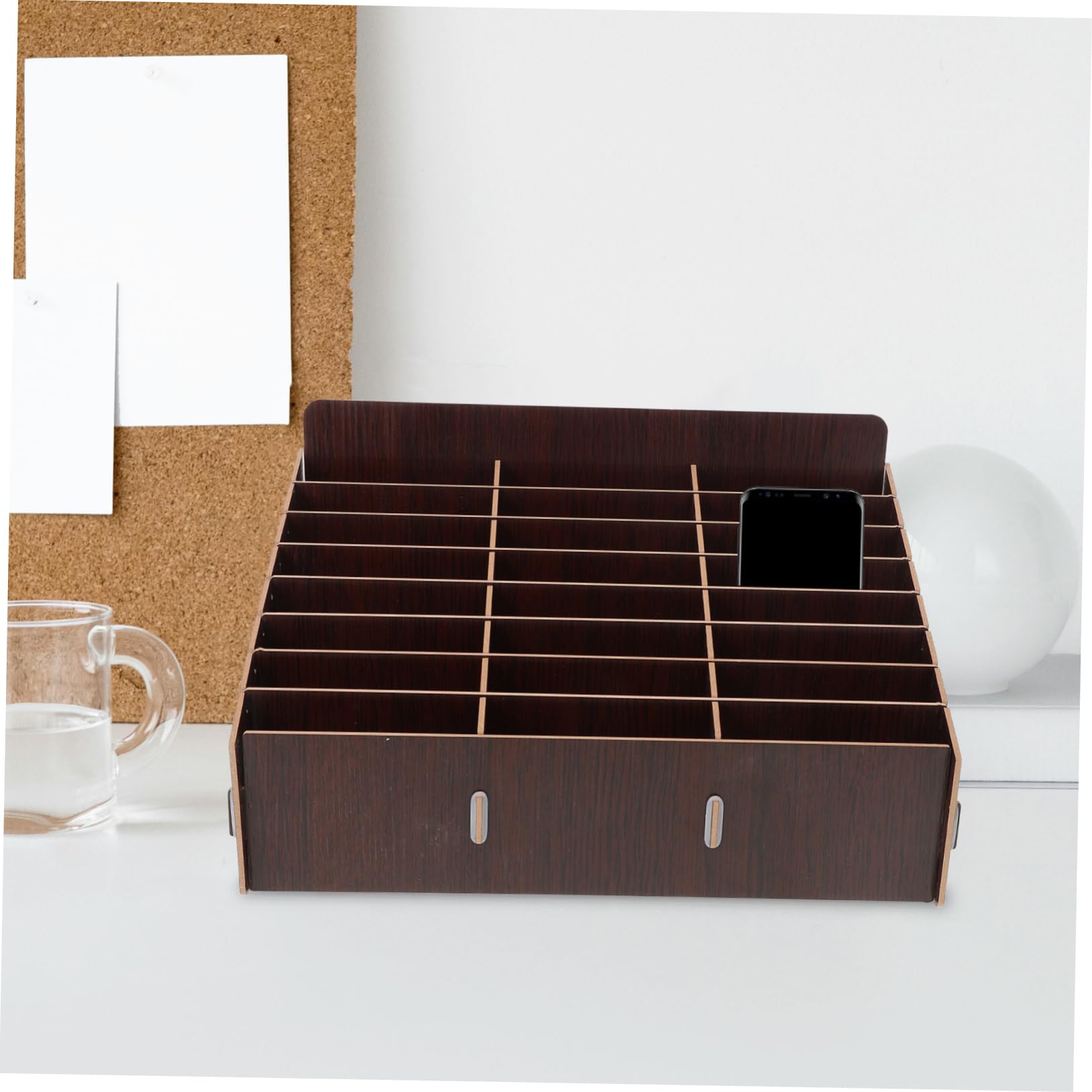 Organizer da Scrivania Versatile Multi-scomparti in Legno Porta Cellulare e Classificatore per Cellulari e Piccoli Oggetti per Aula e Ufficio