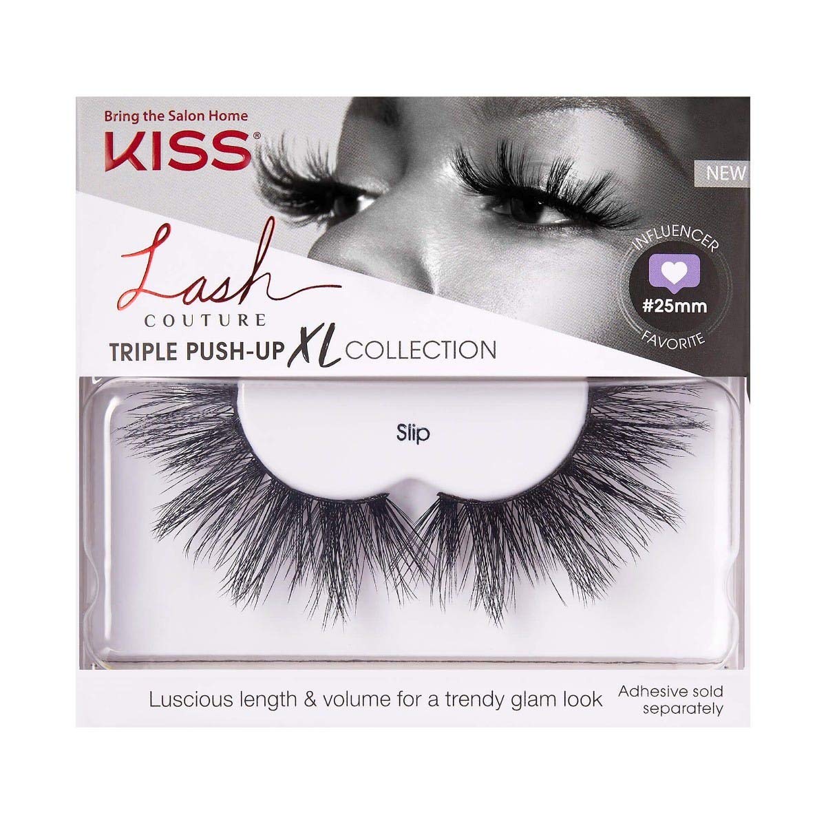 KISS Lash Couture Triple Push Up XL Collection, 3D Volume False Eyelashes in Extra Long Length with Triple Design Technology, Cruelty-Free, Contact Lens Friendly, and Reusable, Style Slip, 1 Pair