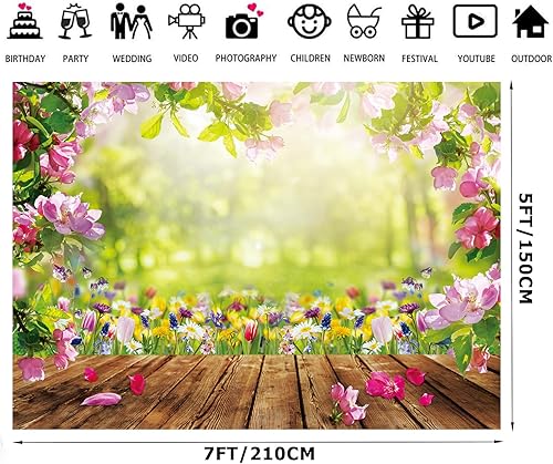 Miniatura 9 de Alltten Telón de fondo de primavera de 8 x 6 pies con flores rosas de primavera, telón de fondo de fotografía, telón de fondo de naturaleza, piso de