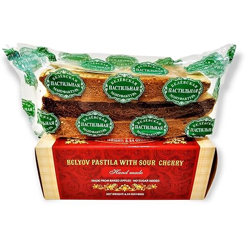 Miniatura 3 de Belevini Sabrosa y saludable Belyov Pastila con cereza agria, hecha a mano, hecha de manzanas horneadas, sin azúcar añadido, sin gluten, paquete de 6