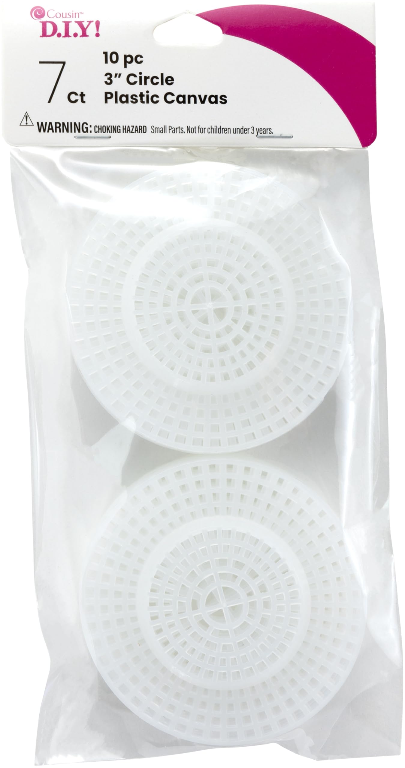 Cousin DIY per, White (40000718) Raised Center Round Plastic Stitching Canvas, 7 Holes/inch, 3", 10/Pkg, Piece