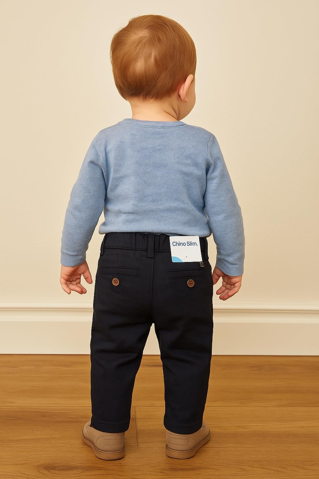 Mayoral Pantaloni Chino Slim Bambino 6-24 Mesi Blu Navy in Cotone con Vita Regolabile, Tasche e Chiusura con Bottone e Zip, 522