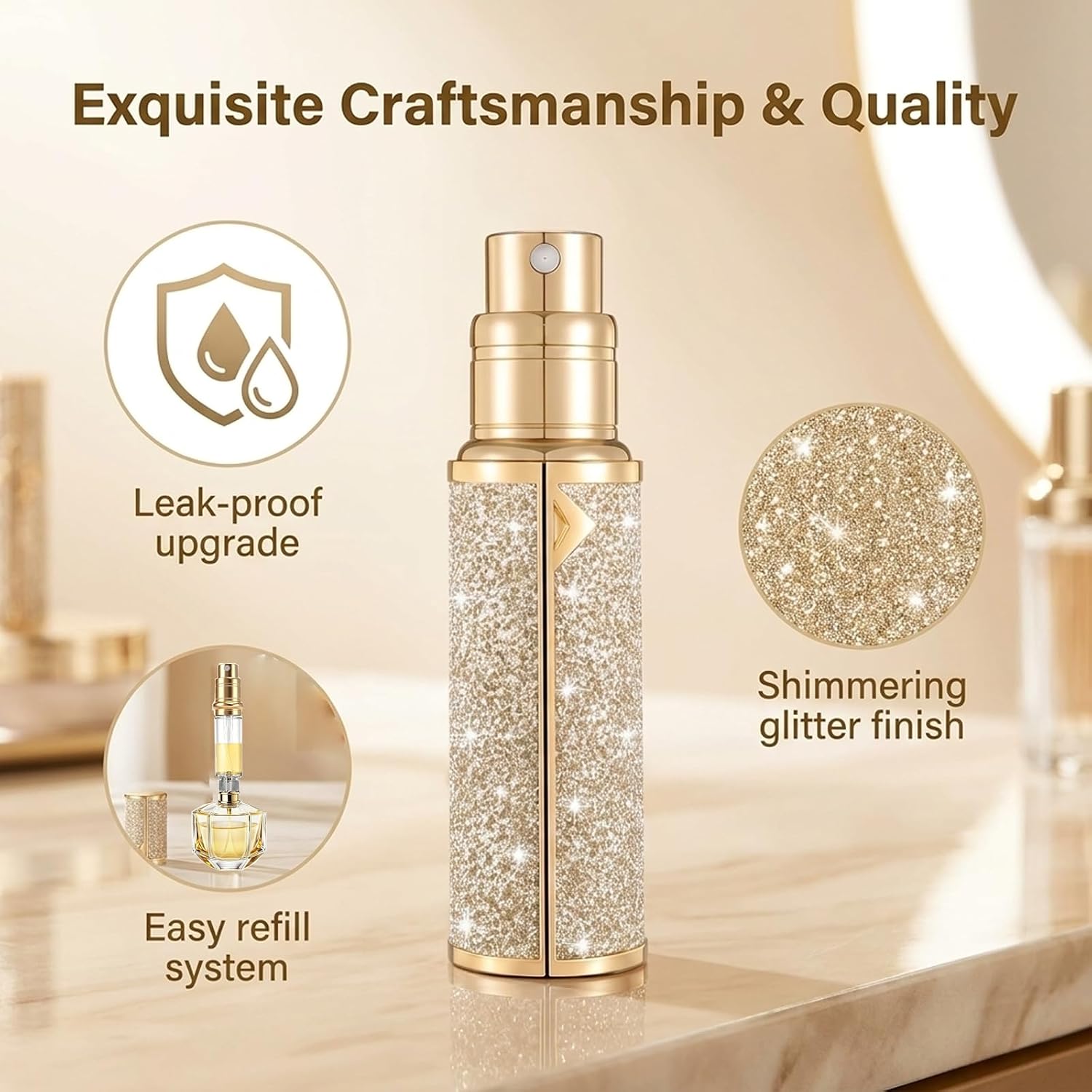 Travel Perfume Bottle Refillable,5ml Atomizer Travel Size,Valentine's Day Gift Portable Empty Spray Bottle Dispense Filling Atomizer,Leak-Proof TSA Perfume Travel Bottle