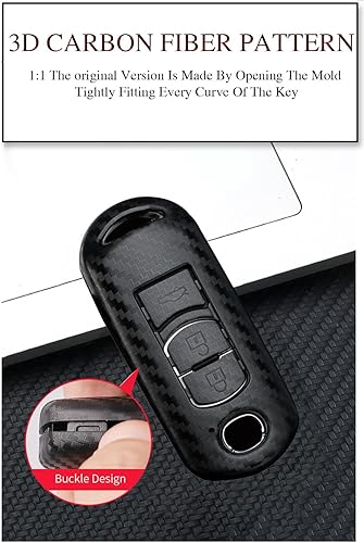 Miniatura 3 de ontto Funda de llave de 3 botones para Mazda 2 3 5 6 8 CX3 CX5 CX7 CX9 MX5 Mate Funda para llavero con patrón de carbono Guante para llaves Elegante