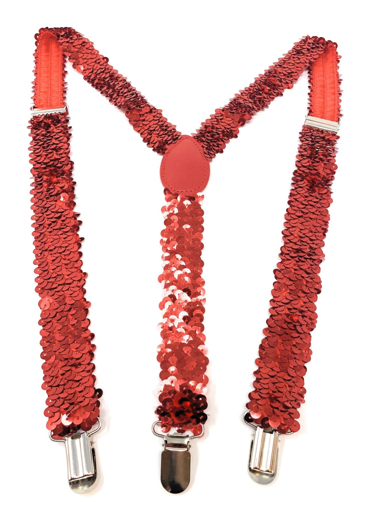 Cadoline Red Mens Sequin Polyester Fancy Dress Suspenders 100 x 2.5cm