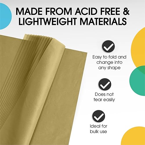 Miniatura 3 de 480 piezas de papel de seda dorado - Hojas de papel de embalaje de 20" x 30" para mudanza - Papel de periódico Crown Display