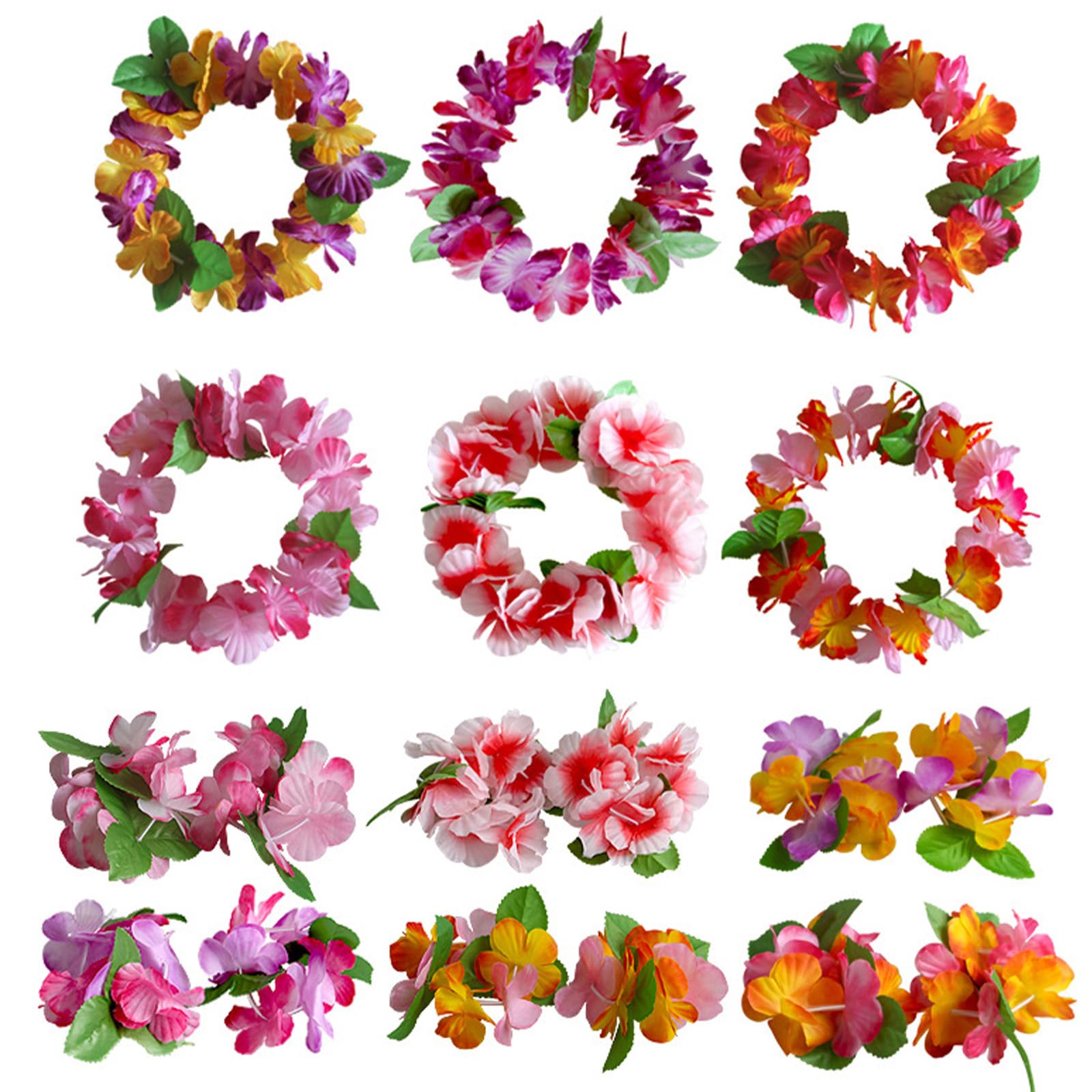 12-teiliges Hawaii-Blumenketten-Set Mit Stirnbändern & Armbändern – Bunte Luau-Party-Deko Für Strand, Geburtstag & Mehr
