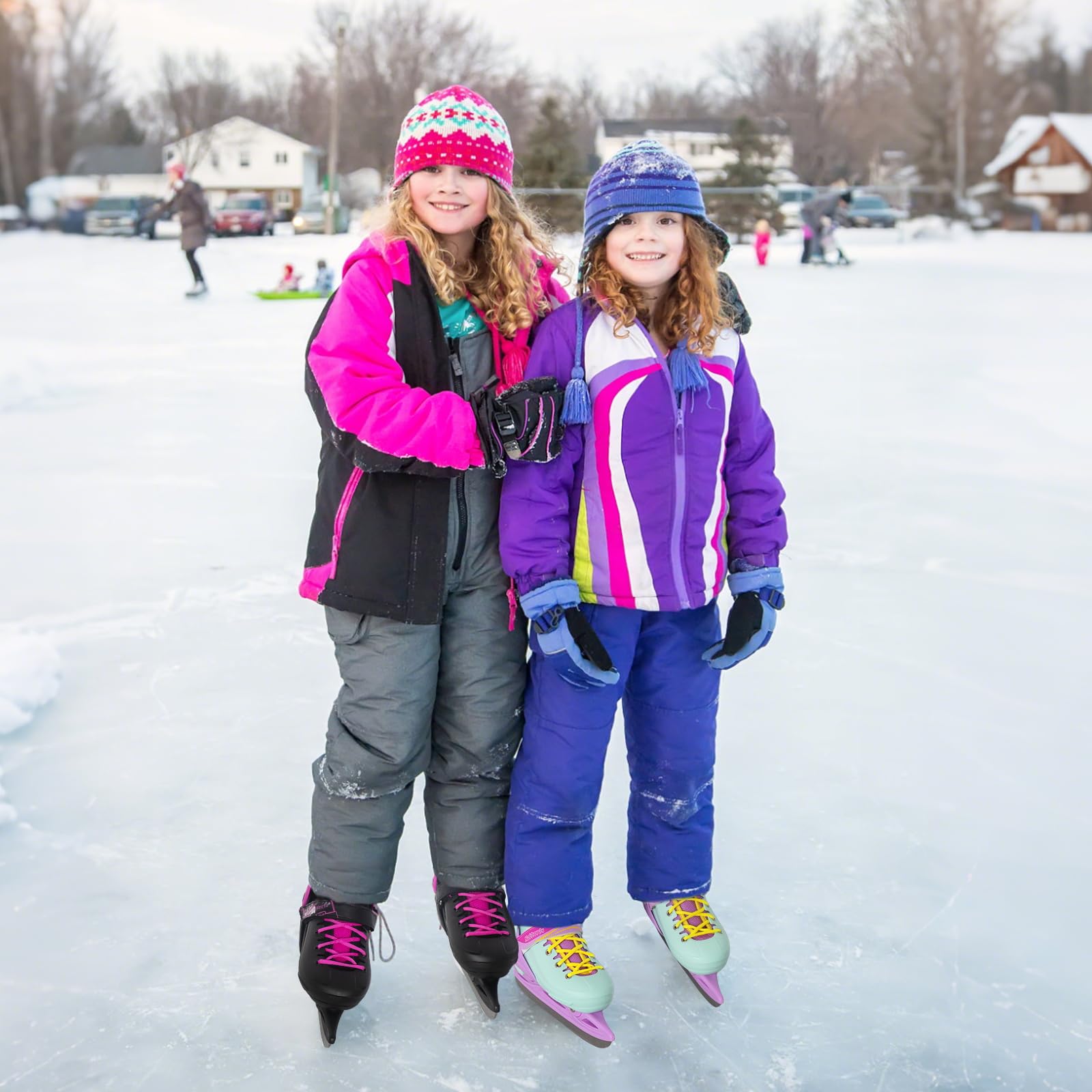 Nattork Patines de Hielo de 4 tamaños Ajustables para niños y niñas, Divertidos para Principiantes, Patinaje sobre Hielo para Exteriores, protección Dura Suave y cómoda para niños