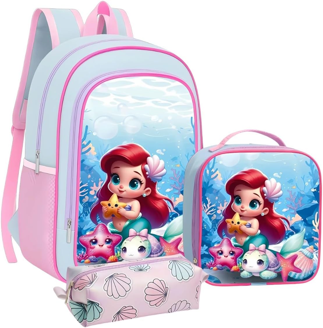 Kit Mochila Escolar Infantil + Lancheira Térmica + Estojo – Conjunto Completo, Resistente e Confortável para Meninas
